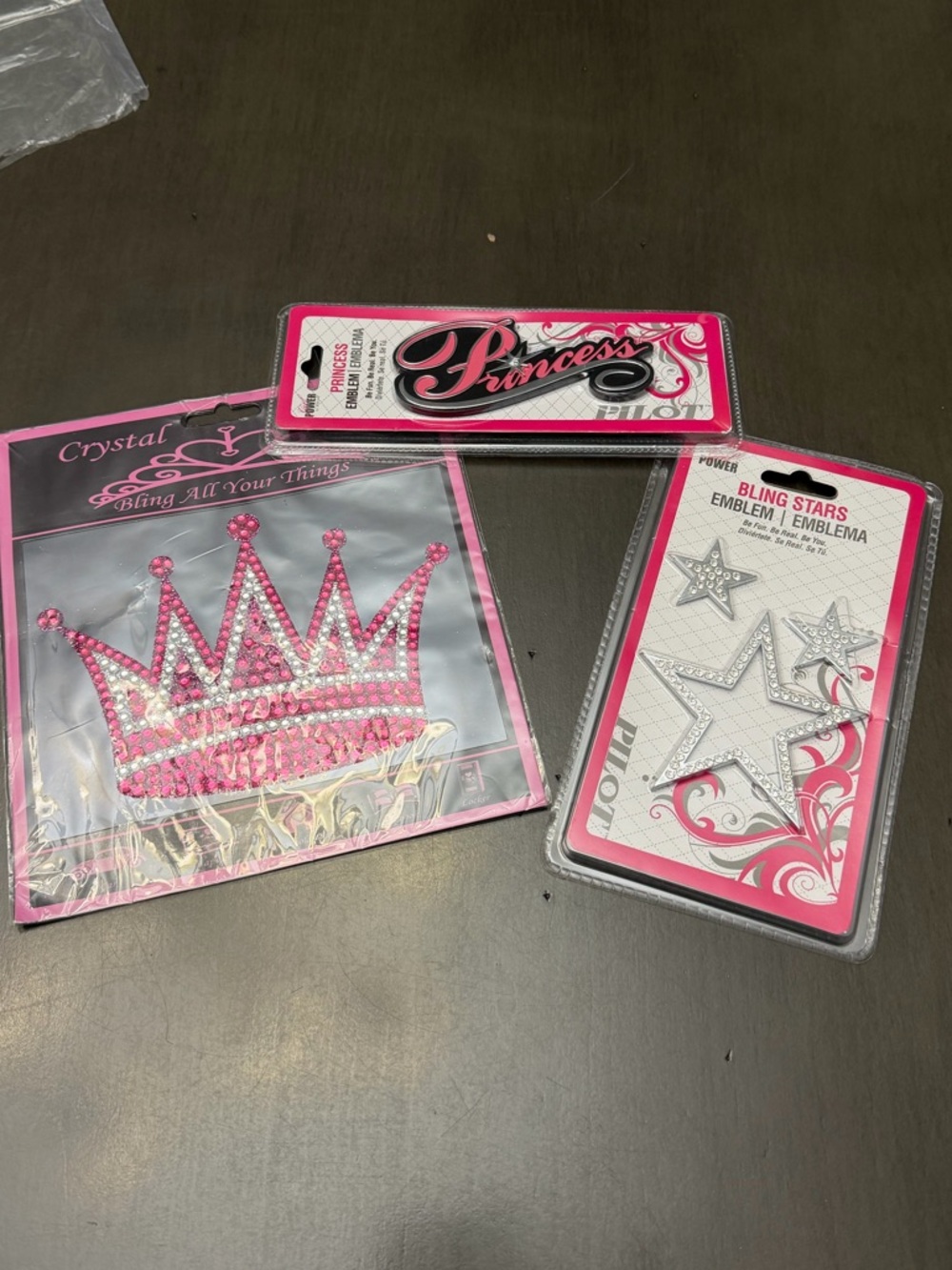 New Pilot Crystal Princess Crown & Star Bling Stickers - Pink and Silver